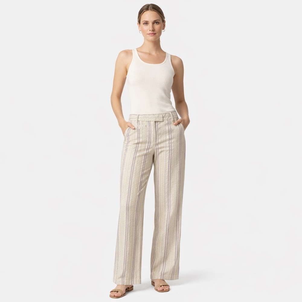 💥2 for 30 Mac&Jac Stripes Wide straight leg normal rise beige textured Sz6
